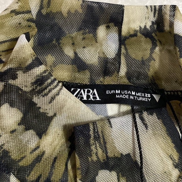 Zara PRINTED TULLE BLACK GREEN Cropped Top sheer SZ M - Picture 8 of 10